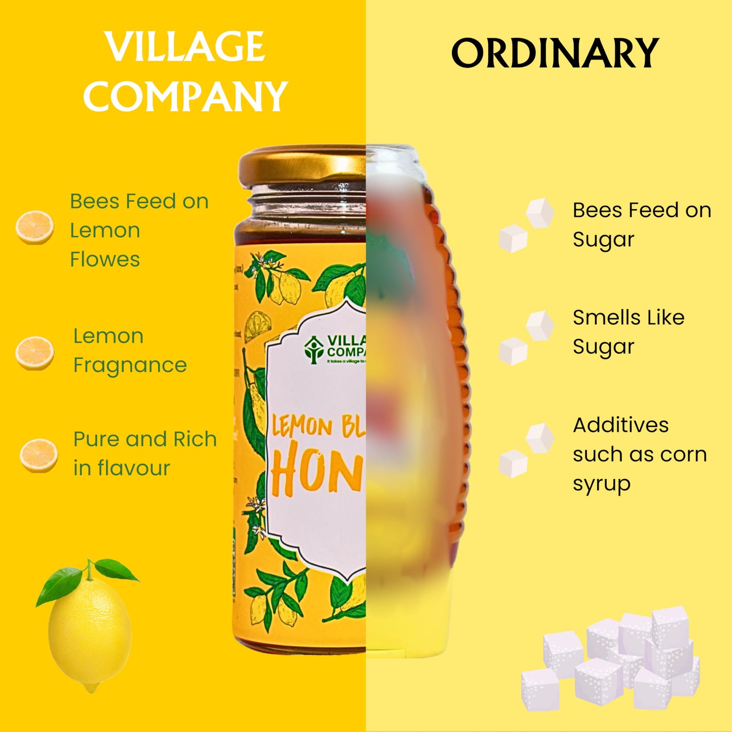 Village Company Organic Lemon Honey 500GM Food Care INDIA