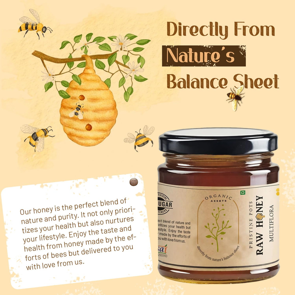 Organic Assets Pure Natural Multiflora Honey 250 gm Food Care INDIA