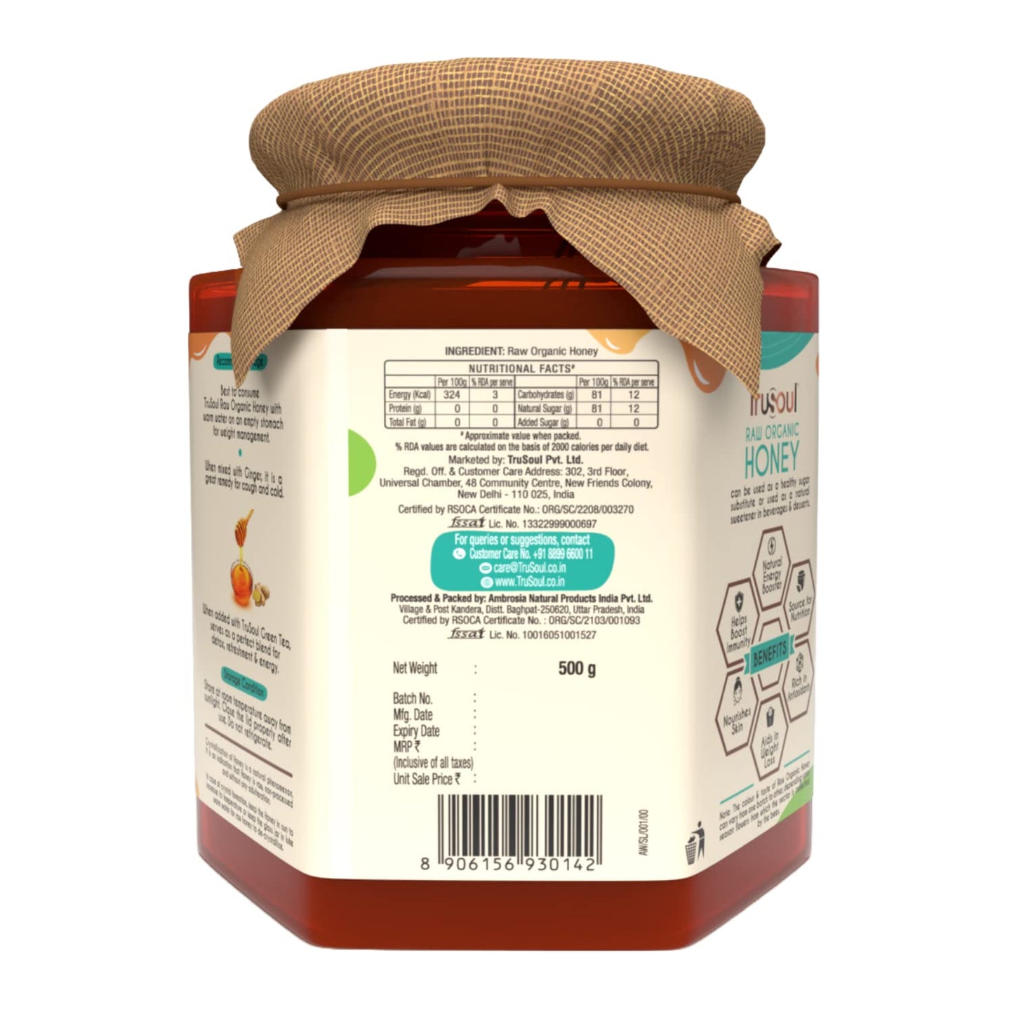 TruSoul by Baidyanath Raw Organic Honey - 500gm Food Care INDIA