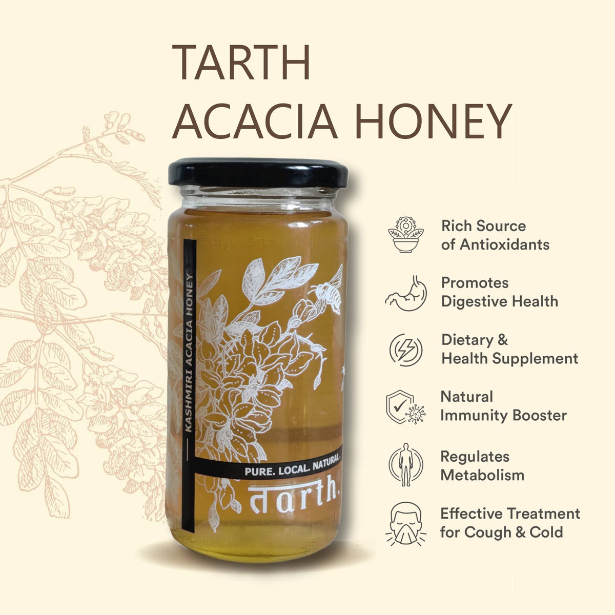 Tarth Raw Kashmiri Acacia Honey (250g) Food Care INDIA