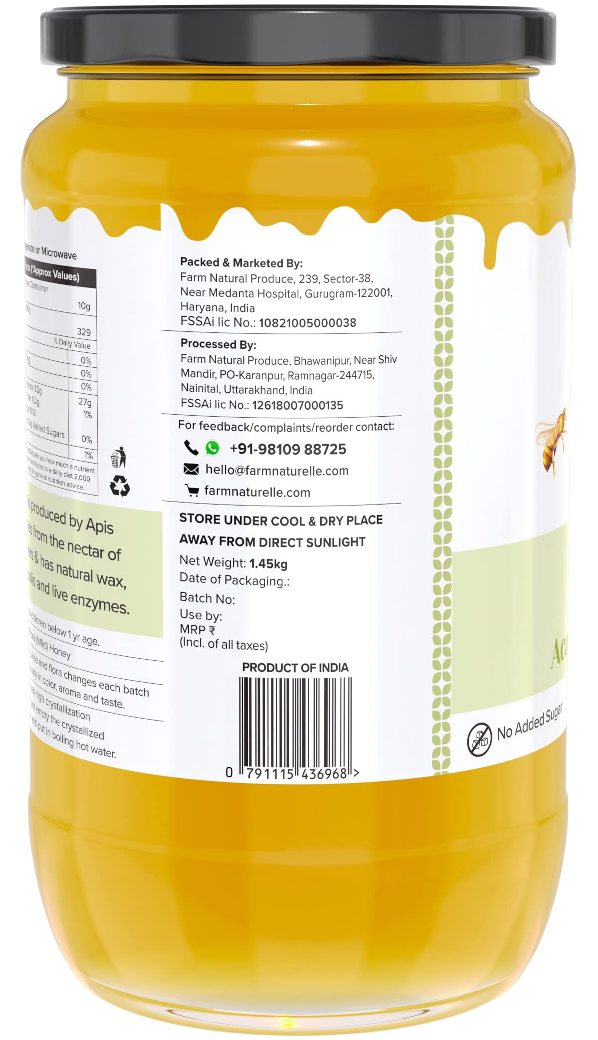 Farm Naturelle-Acacia Flower Wild Forest Honey Food Care INDIA