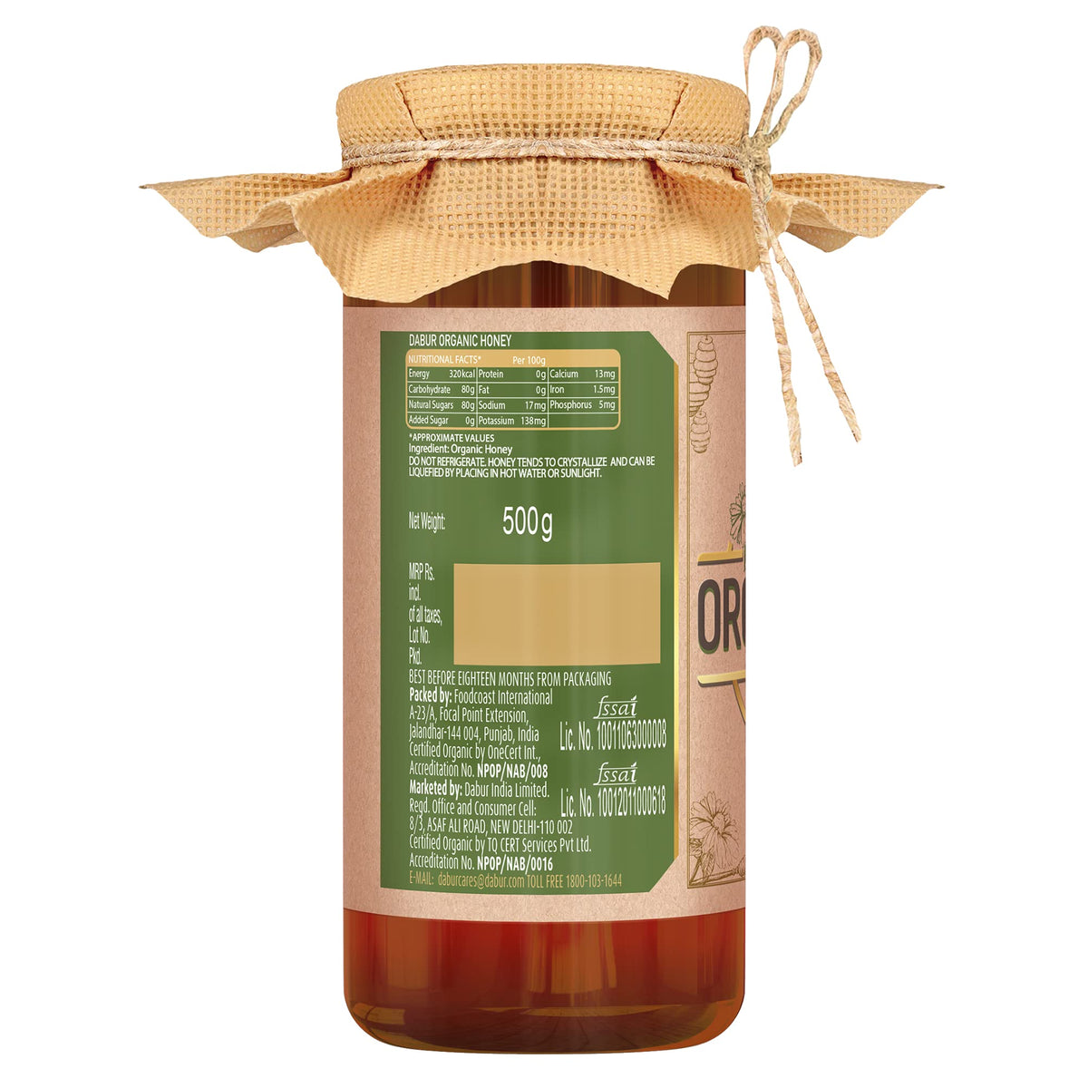 Dabur Raw Organic Honey - 500g Food Care INDIA