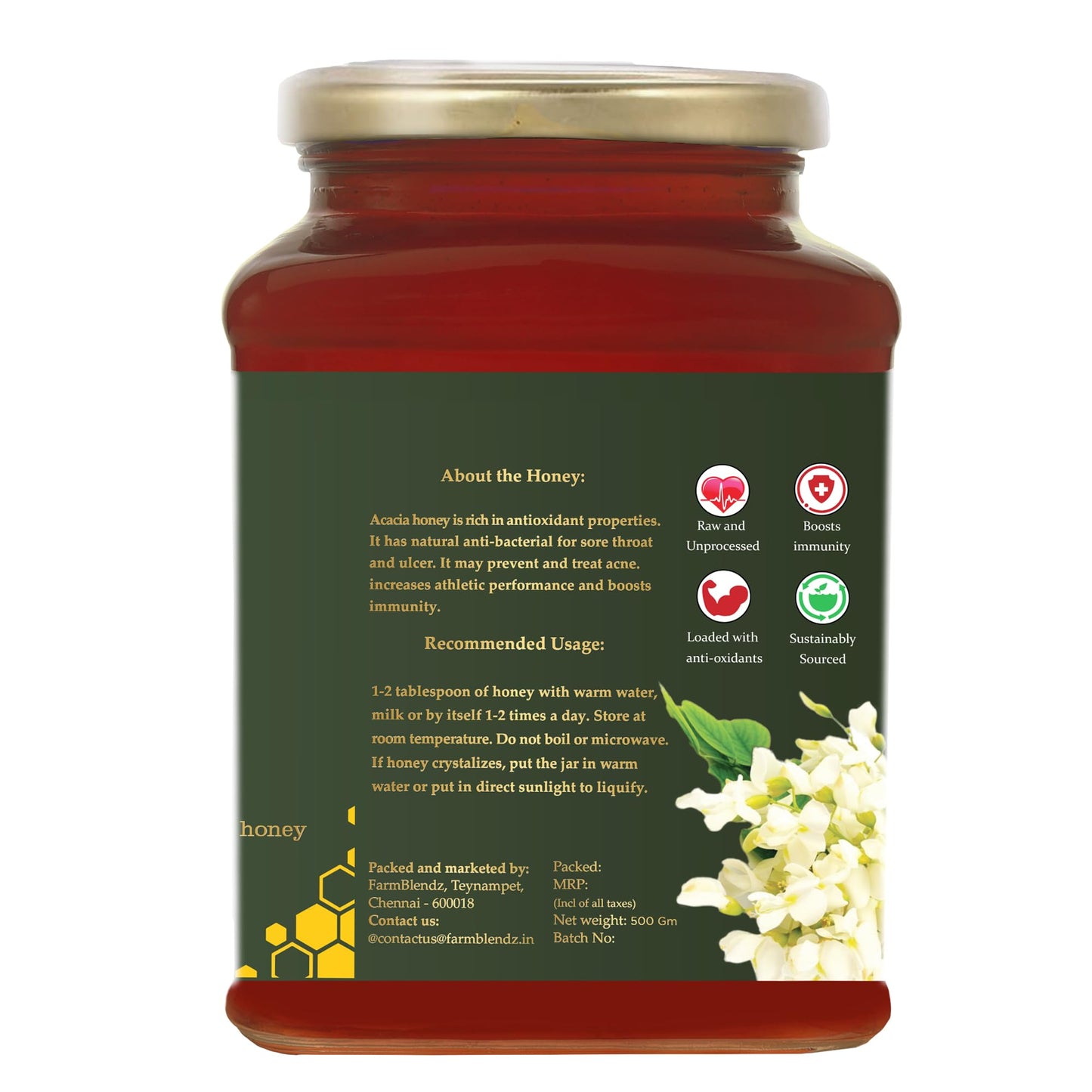 ORGBLENDZ-Certified Organic Raw unprocessed Kashmir Wild Acacia Honey Food Care INDIA