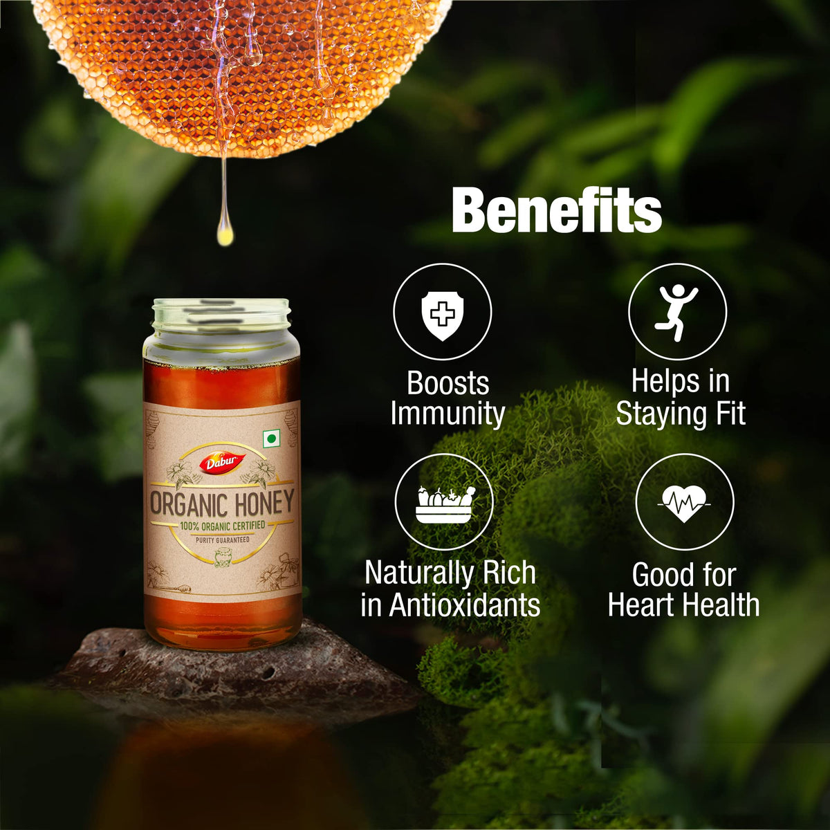 Dabur Raw Organic Honey - 500g Food Care INDIA