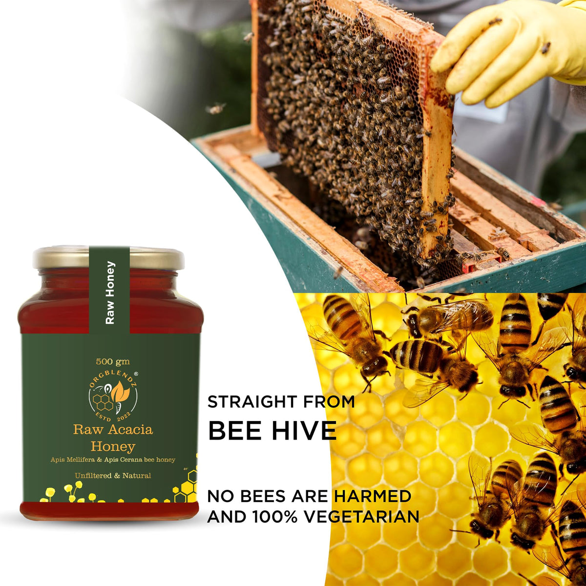 ORGBLENDZ-Certified Organic Raw unprocessed Kashmir Wild Acacia Honey Food Care INDIA