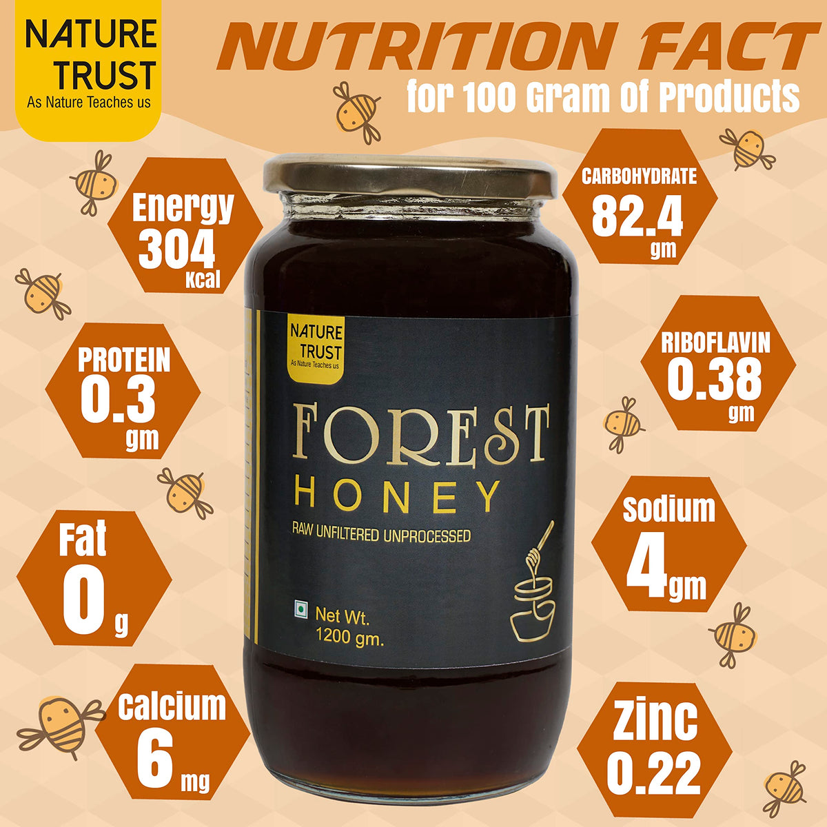 Nature Trust Raw Organic Forest Honey Food Care INDIA