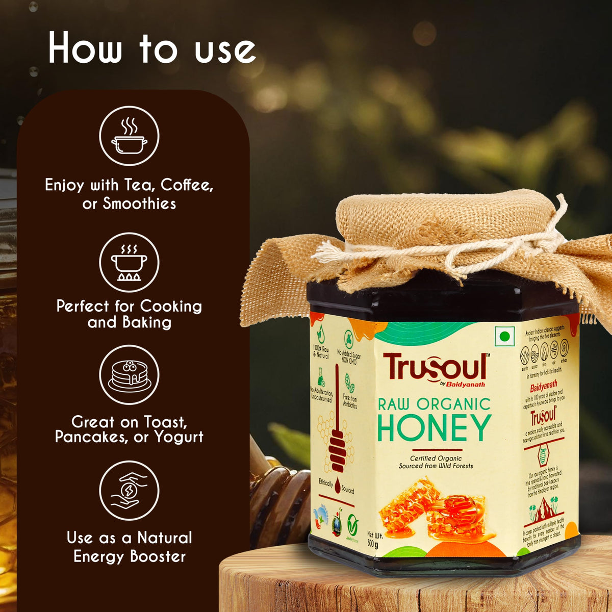 TruSoul by Baidyanath Raw Organic Honey - 500gm Food Care INDIA