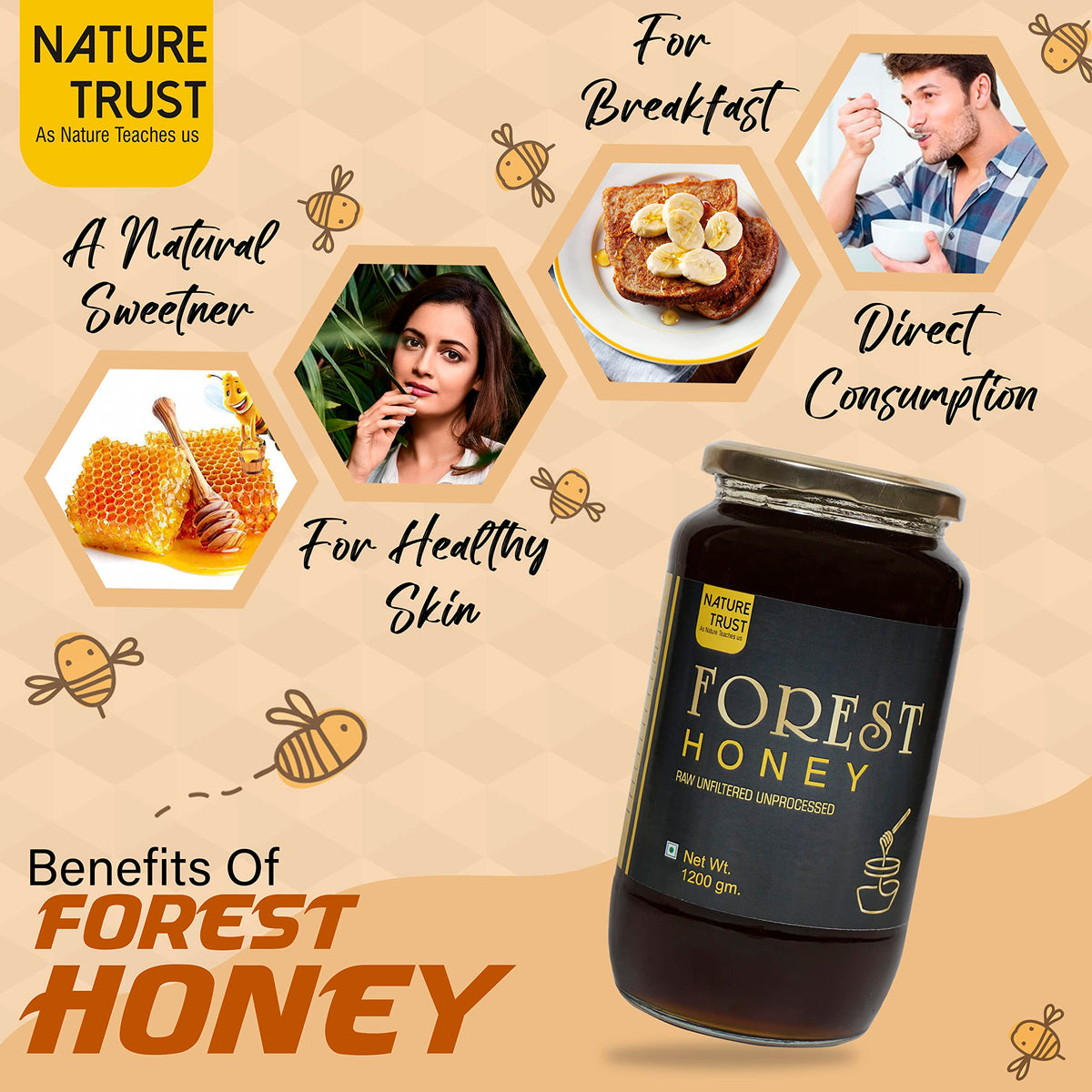 Nature Trust Raw Organic Forest Honey Food Care INDIA
