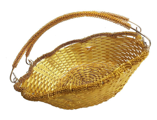 Decorative Basket with Handle for Kitchen and Dinning Table Use for Fruits, 25 Grams, Golden, Pack of 1 - Food Care INDIA